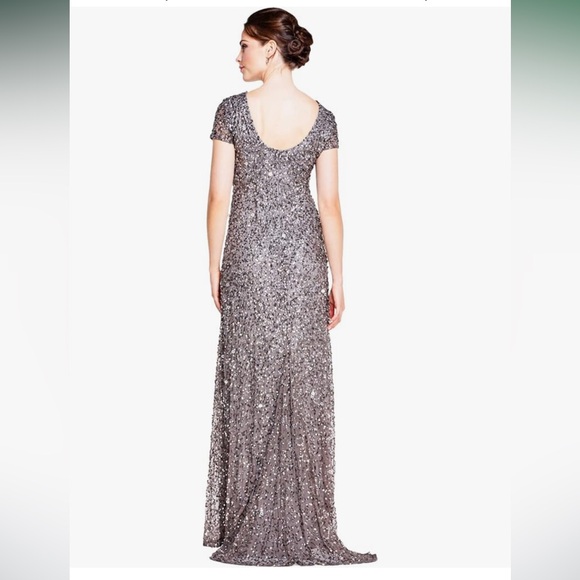 Adrianna Papell Women's Short-Sleeve All Over Sequin Gown in Gray - Picture 6 of 8